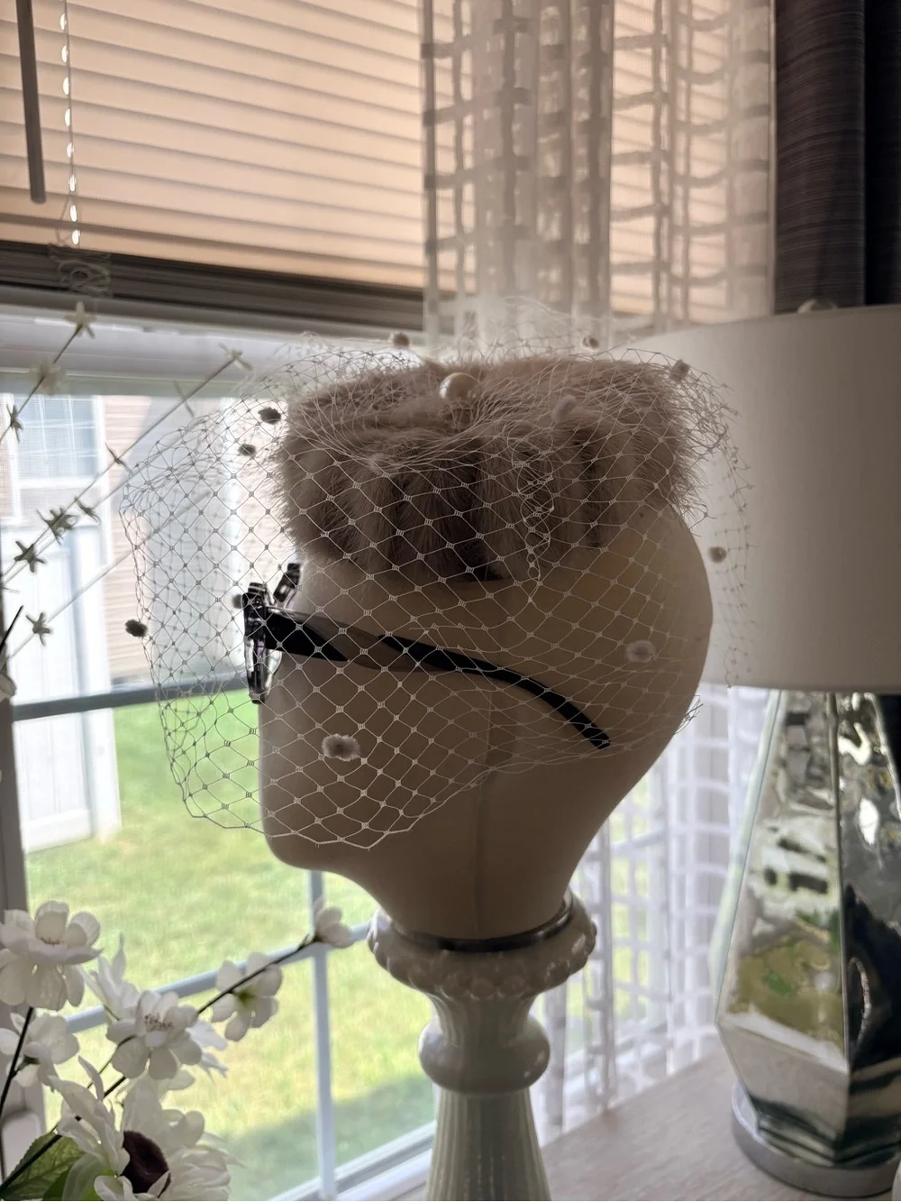 VTG Mink Fur Mesh Veil Fascinator Hat